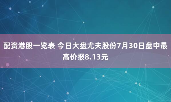 配资港股一览表 今日大盘尤夫股份7月30日盘中最高价报8.13元